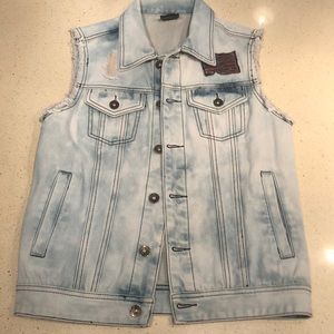 Southpole ripped Denim vest with embroidered flag